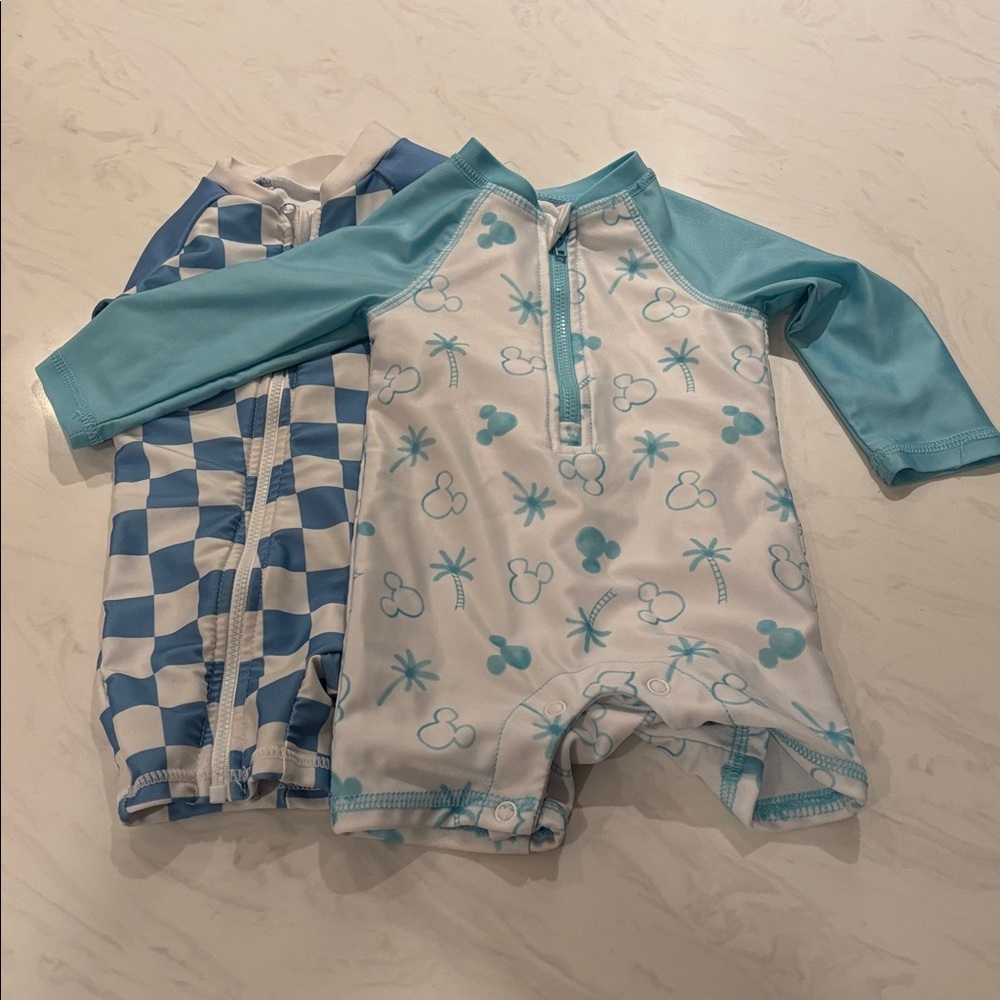 Lot of 2 Disney Baby Mickey One Piece Swim Rash Guard